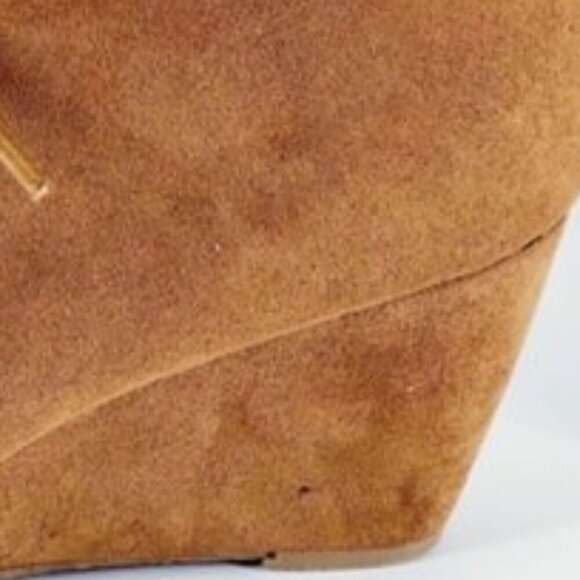 New Direction Women 9 Camden Medium Brown Faux Suede Wedge Lace Up Ankle Booties - Picture 4 of 9